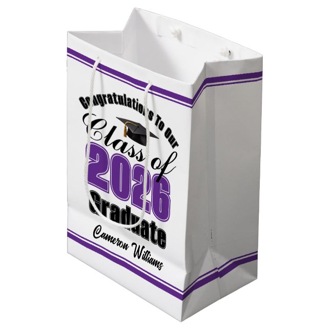 Personalized Purple Class of 2026 Graduation Medium Gift Bag (Front Angled)