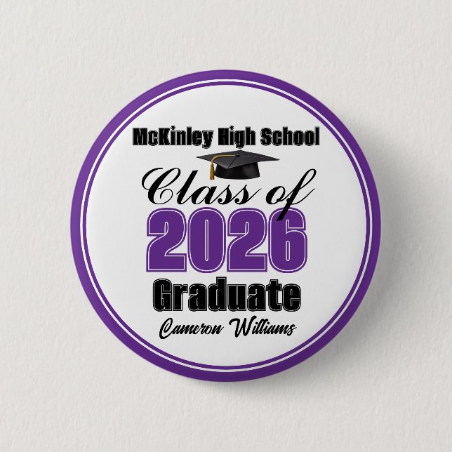 Personalized Purple Class of 2026 Graduation Party Button (Front)