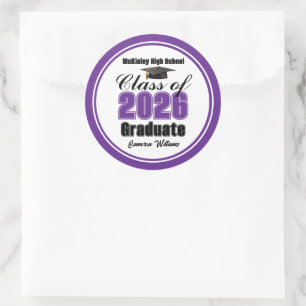 Personalized Purple Class of 2026 Graduation Party Classic Round Sticker