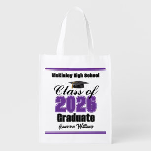 Personalized Purple Class of 2026 Graduation Party Grocery Bag