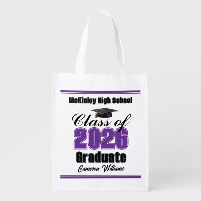 Personalized Purple Class of 2026 Graduation Party Grocery Bag (Front)