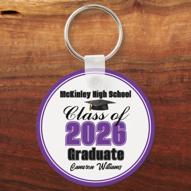Personalized Purple Class of 2026 Graduation Party Keychain (Front)