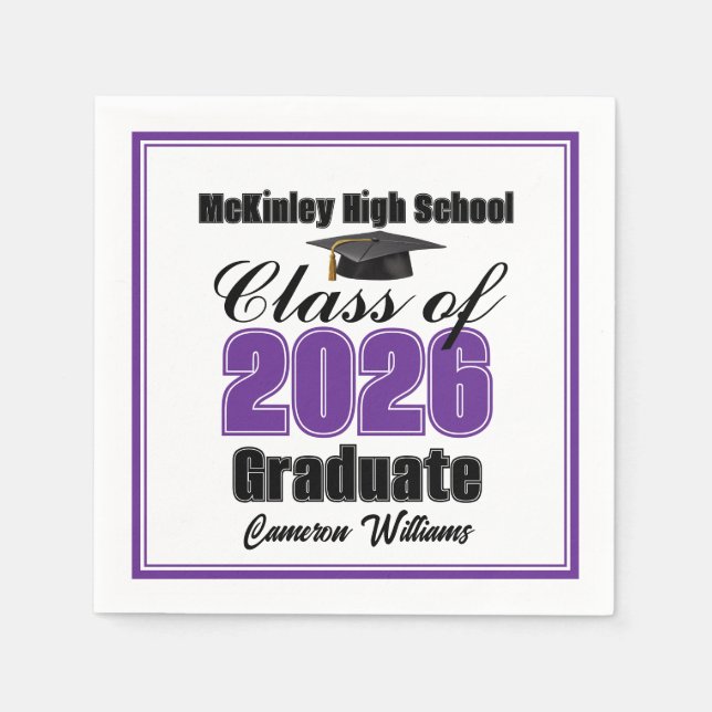 Personalized Purple Class of 2026 Graduation Party Napkins (Front)