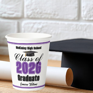 Personalized Purple Class of 2026 Graduation Party Paper Cups
