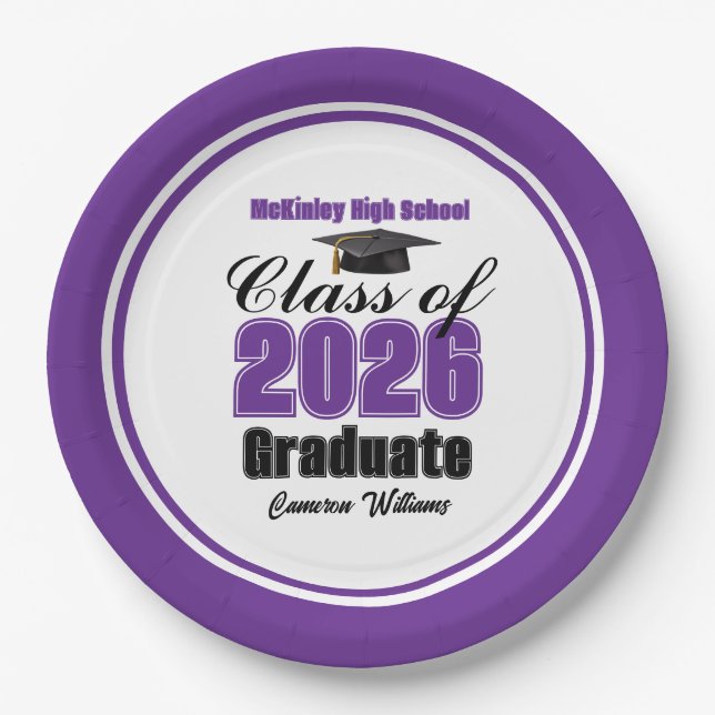 Personalized Purple Class of 2026 Graduation Party Paper Plates (Front)