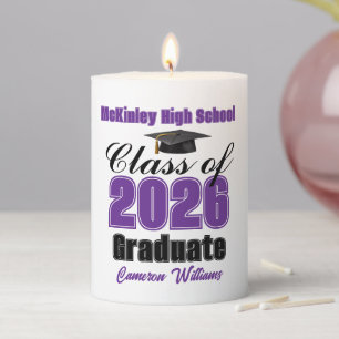 Personalized Purple Class of 2026 Graduation Party Pillar Candle