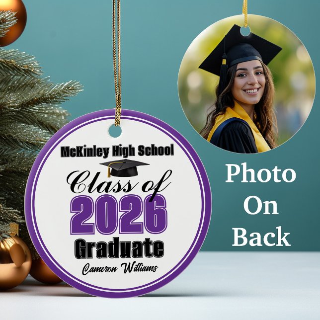 Personalized Purple Class of 2026 Graduation Photo Ceramic Ornament (Creator Uploaded)