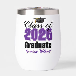 Personalized Purple Class of 2026 Graduation Thermal Wine Tumbler