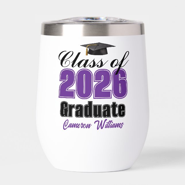 Personalized Purple Class of 2026 Graduation Thermal Wine Tumbler (Front)