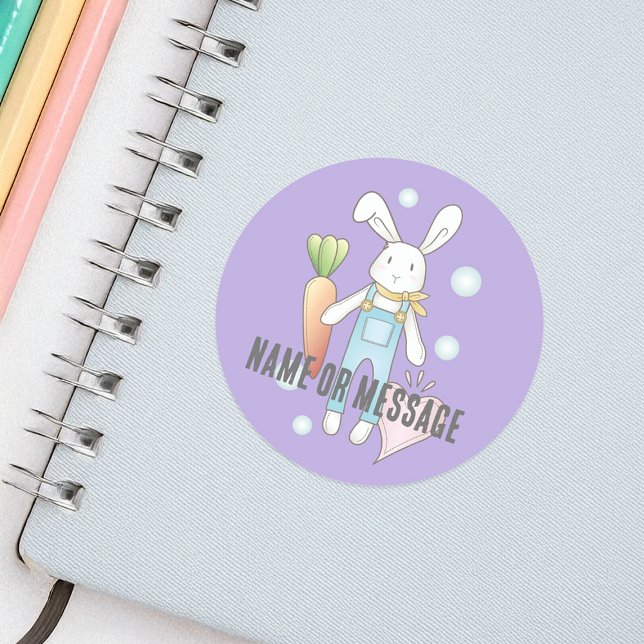 Personalized Purple Cute Stuffed Animal Bunny Classic Round Sticker (Creator Uploaded)