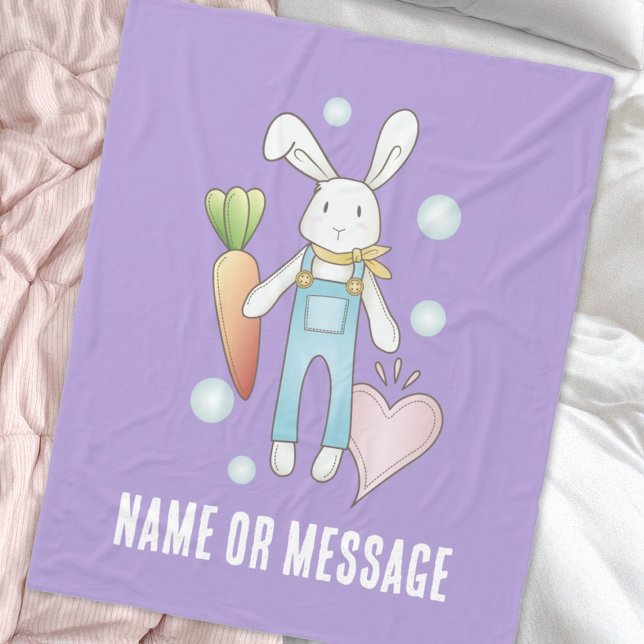 Personalized Purple Cute Stuffed Animal Bunny Fleece Blanket (Creator Uploaded)