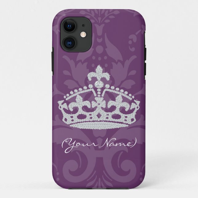 Personalized Purple Damask Diamond Princess Crown Case-Mate iPhone Case (Back)