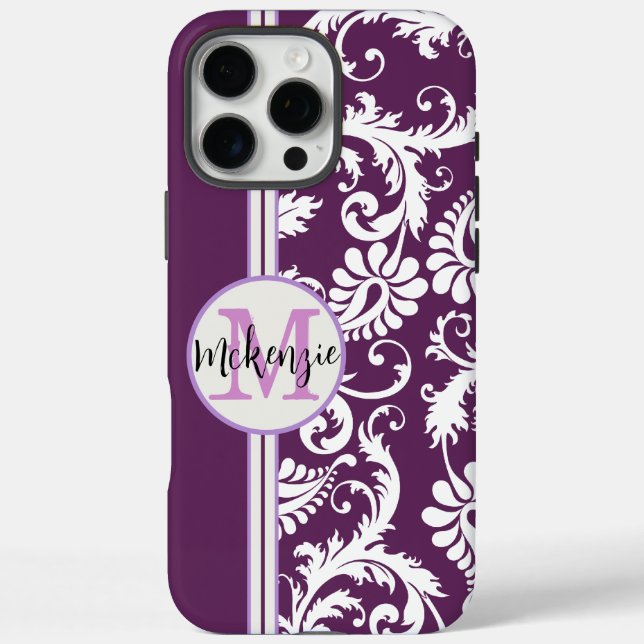 Personalized Purple Damask Pattern Case-Mate iPhone Case (Back)