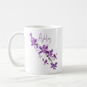 Personalized purple dendrobium orchid art coffee mug