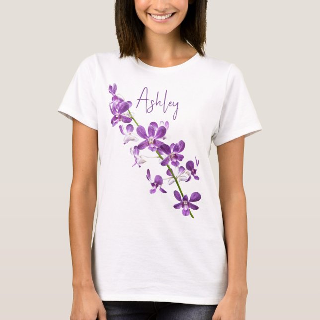 Personalized purple dendrobium orchid art T-Shirt (Front)