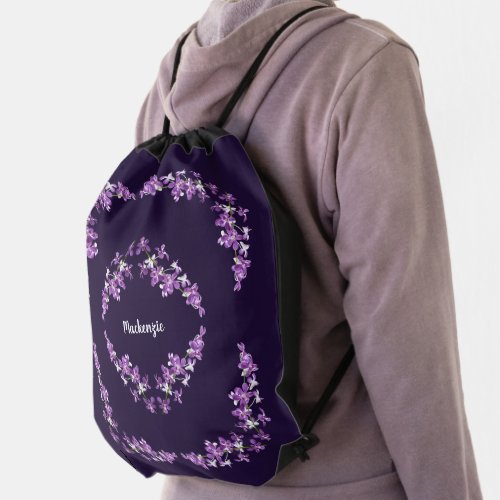 Personalized Purple Dendrobium Orchids Motif Drawstring Bag