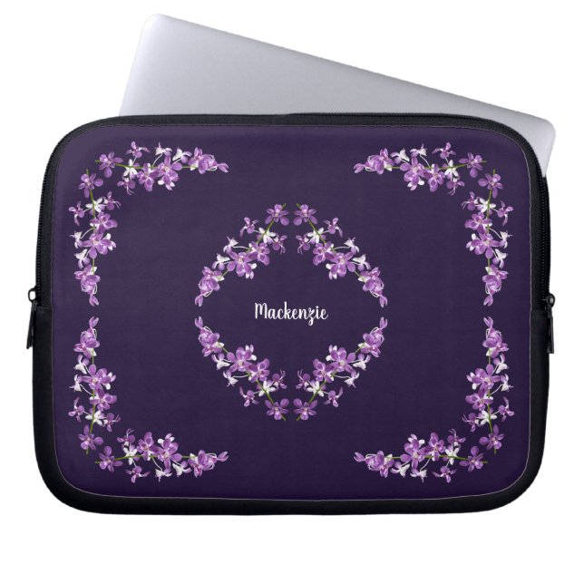Personalized Purple Dendrobium Orchids Motif Laptop Sleeve (Front)