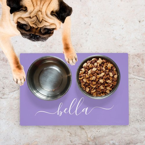 Personalized Purple Dog Script Name Pet Food Placemat