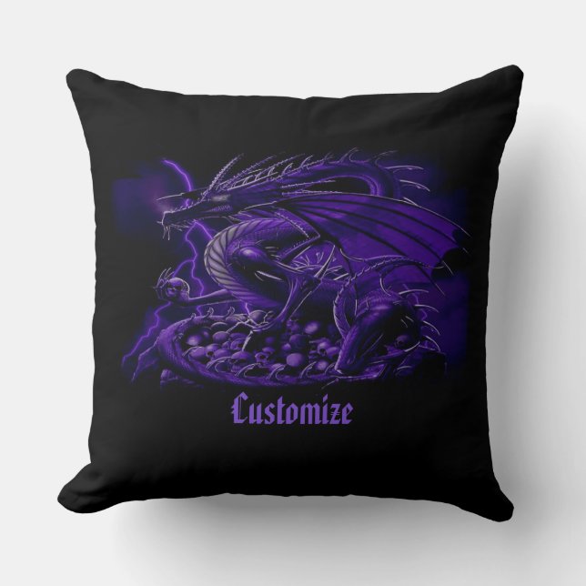Personalized Purple Dragon Throw Pillow (Front)