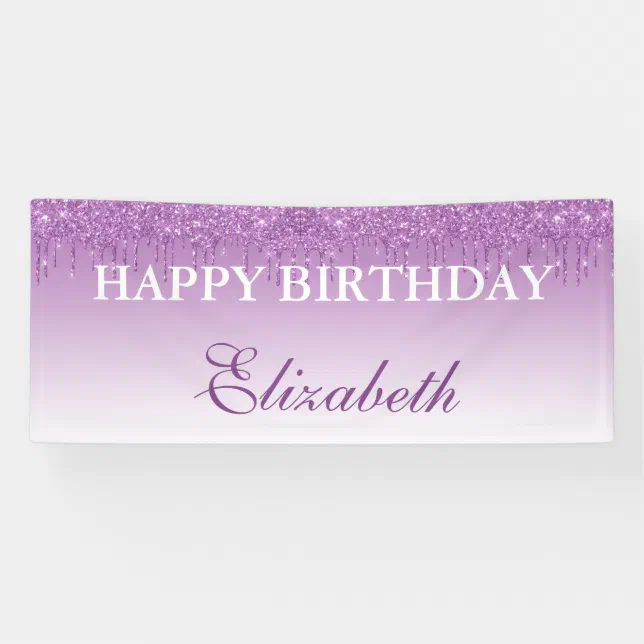 Personalized Purple Dripping Glitter Birthday Banner | Zazzle