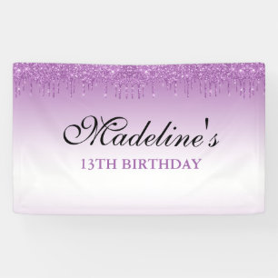 Personalized Purple Dripping Glitter Birthday Banner