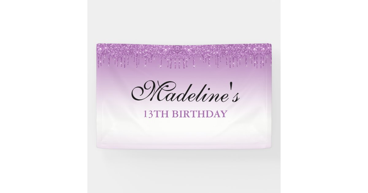 Personalized Purple Dripping Glitter Birthday Banner | Zazzle
