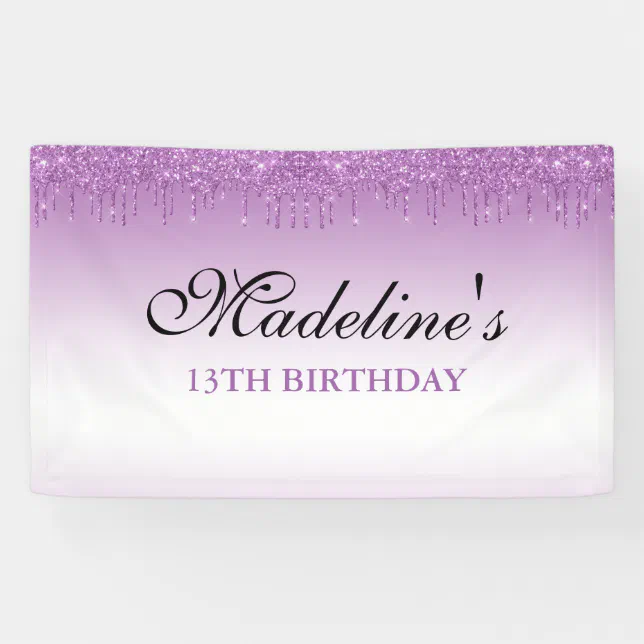 Personalized Purple Dripping Glitter Birthday Banner | Zazzle