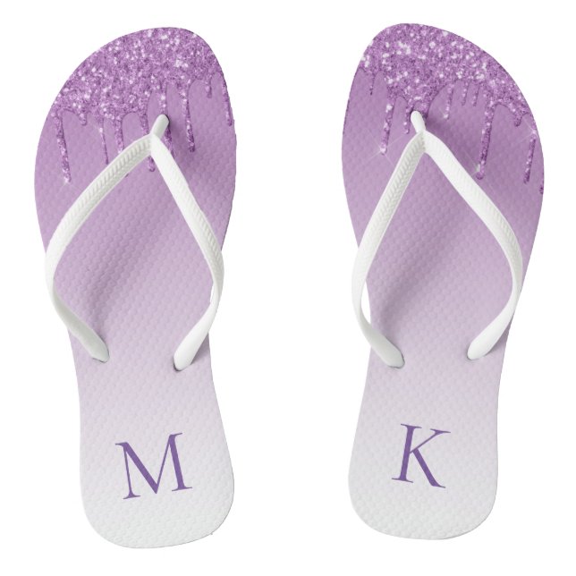 Personalized Purple Dripping Glitter Flip Flops (Footbed)