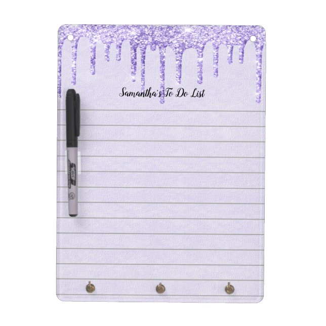Personalized Purple Dripping Glitter Girly Trendy Dry Erase Board (Front)