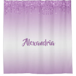 Personalized Purple Dripping Glitter Shower Curtain