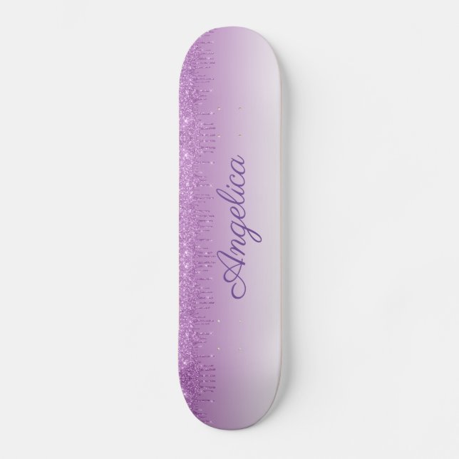 Personalized Purple Dripping Glitter Skateboard (Front)