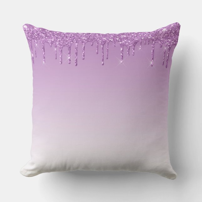 Personalized Purple Dripping Glitter Throw Pillow (Front)