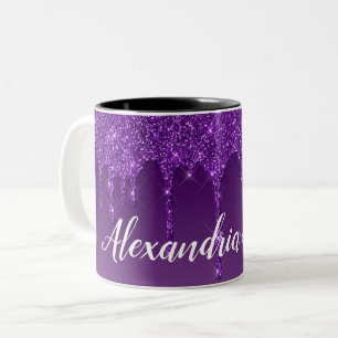 Personalized Purple Dripping Glitter Two-Tone Coffee Mug