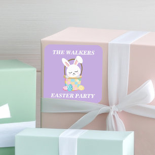 Personalized Purple Easter Bunny Party Square Sticker
