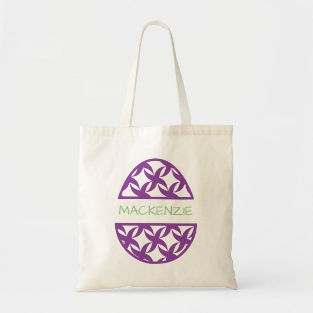 Personalized Purple Easter Egg Name Tote Bag (Front)