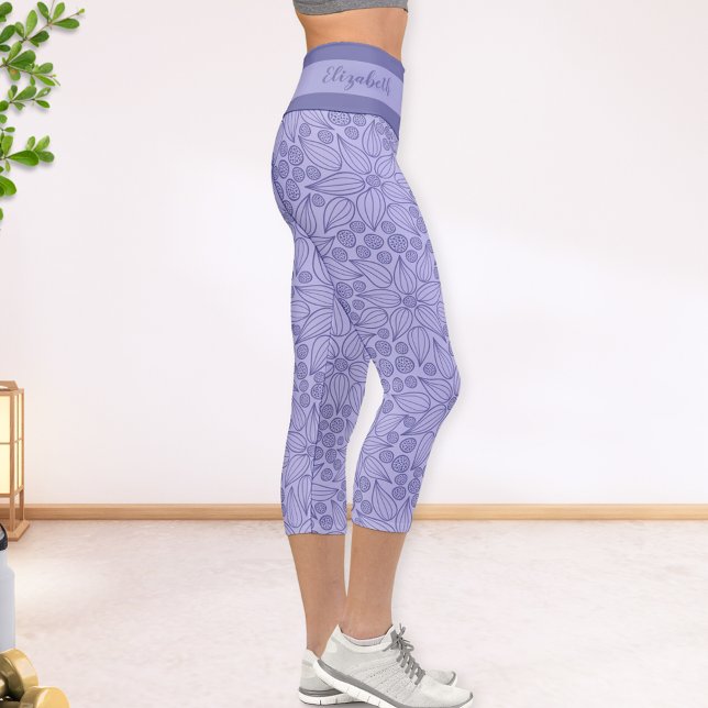 Personalized Purple Elegant Floral Capri Leggings (Creator Uploaded)
