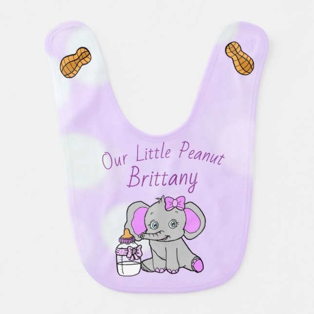 Personalized Purple  Elephant Girl's Baby Bib (Front)