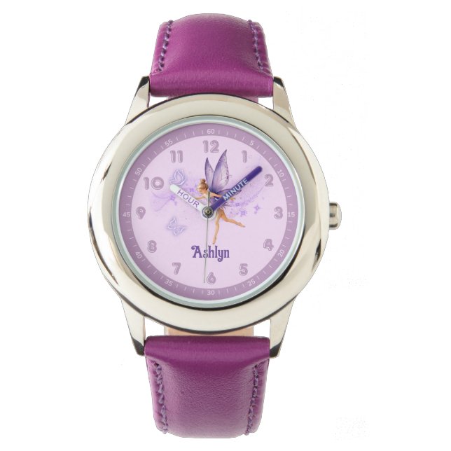 Personalized Purple Fairy First Learning Kids Girl Watch (Front)
