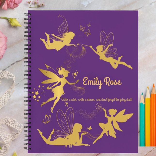 Personalized Purple Fairy Write & Draw Notebook  (Personalized Purple Fairy Journal – Custom Name Notebook for Girls with Magical Quote

)