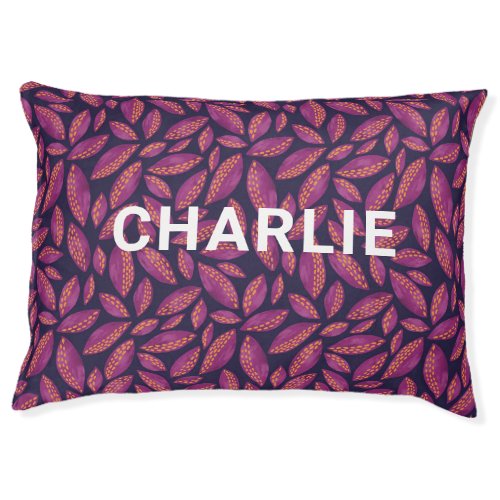 Personalized Purple Fall Autumnn Leaves Named Pet Bed