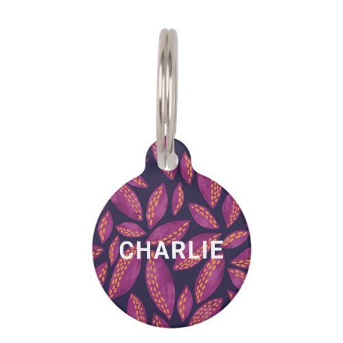 Personalized Purple Fall Autumnn Leaves Named Pet ID Tag