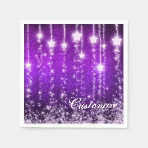 Personalized Purple Falling Stars Holiday Napkins