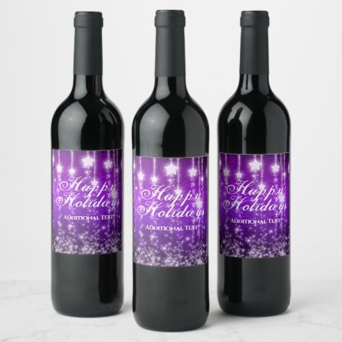 Personalized Purple Falling Stars Holiday Wine Label