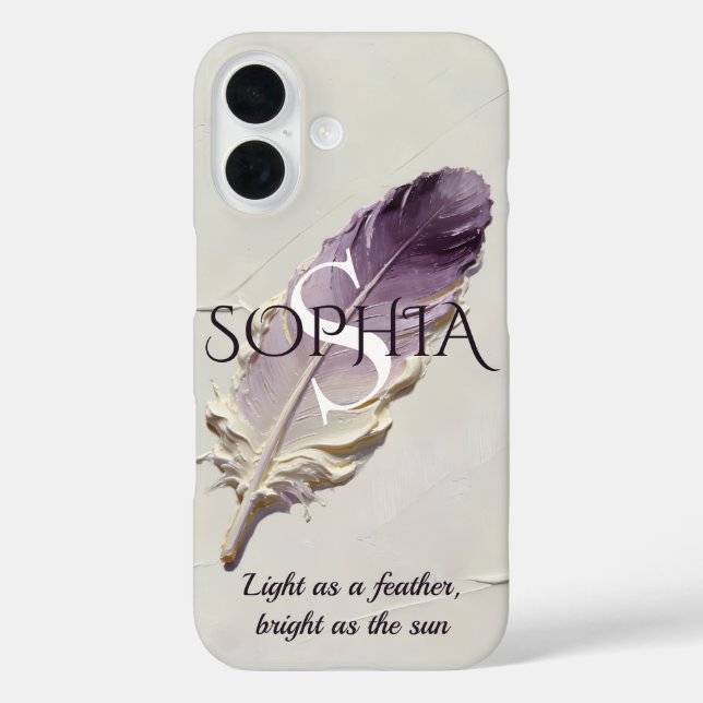 Personalized Purple Feather Custom Name Monogram Case-Mate iPhone Case (Back)
