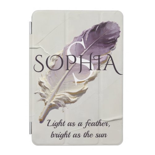 Personalized Purple Feather Custom Name Monogram iPad Mini Cover