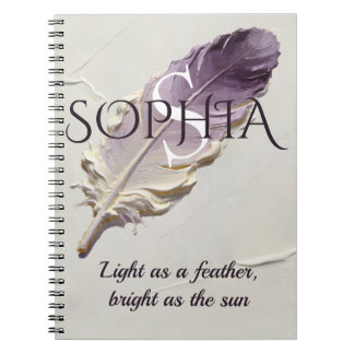 Personalized Purple Feather Custom Name Monogram Notebook