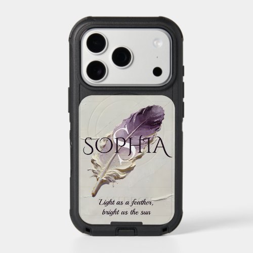 Personalized Purple Feather Custom Name Monogram iPhone 17 Pro Case