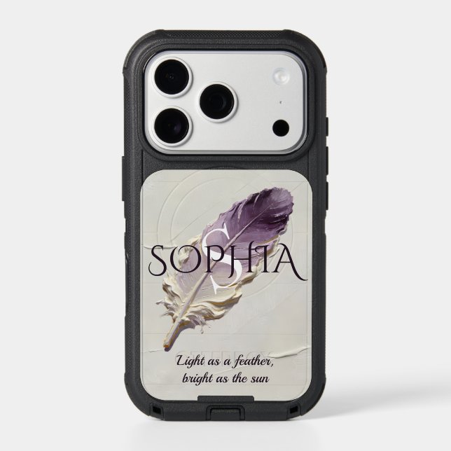 Personalized Purple Feather Custom Name Monogram Otterbox iPhone Case (Back)