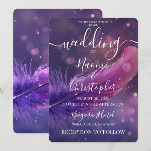 Personalized Purple Feather Wedding Invitation