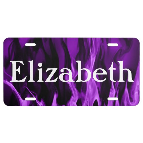 Personalized Purple Flames License Plate